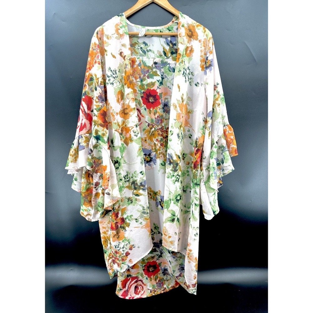 Live 4 Truth Plus Kimono Cardigan 2x Floral Open Front Bell Ruffle Sleeve AB02 - Picture 2 of 11